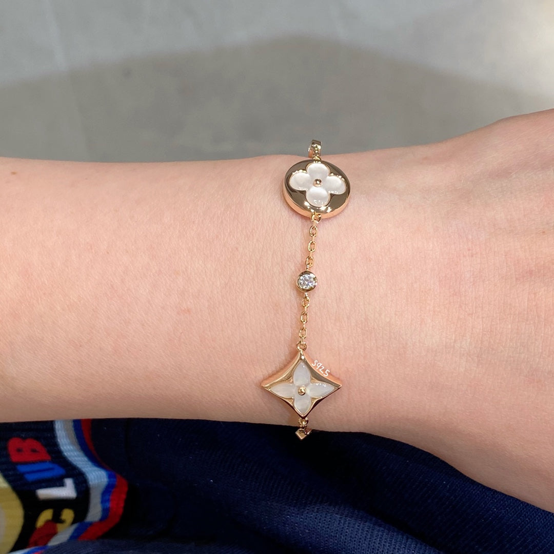 [Rose Jewelrys]STAR AND SUN 4 MOTIF WHITE MOP PINK GOLD BRACELET
