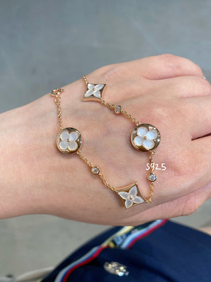 [Rose Jewelrys]STAR AND SUN 4 MOTIF WHITE MOP PINK GOLD BRACELET