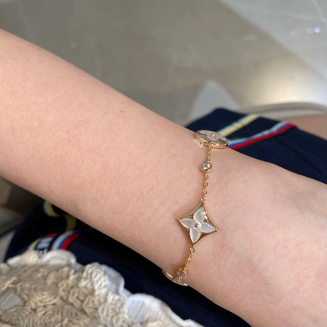 [Rose Jewelrys]STAR AND SUN 4 MOTIF WHITE MOP PINK GOLD BRACELET
