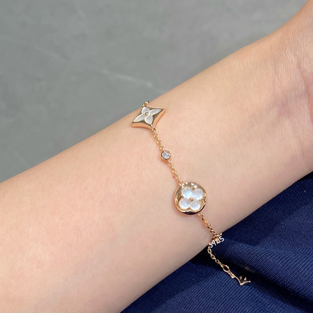 [Rose Jewelrys]STAR AND SUN 4 MOTIF WHITE MOP PINK GOLD BRACELET