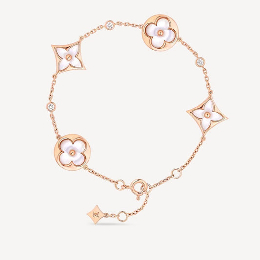 [Rose Jewelrys]STAR AND SUN 4 MOTIF WHITE MOP PINK GOLD BRACELET