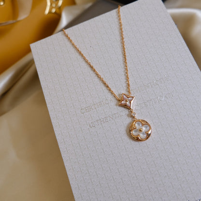 [Rose Jewelrys]STAR AND SUN WHITE MOP 2 MOTIF PINK GOLD NECKLACE