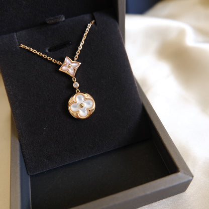[Rose Jewelrys]STAR AND SUN WHITE MOP 2 MOTIF PINK GOLD NECKLACE