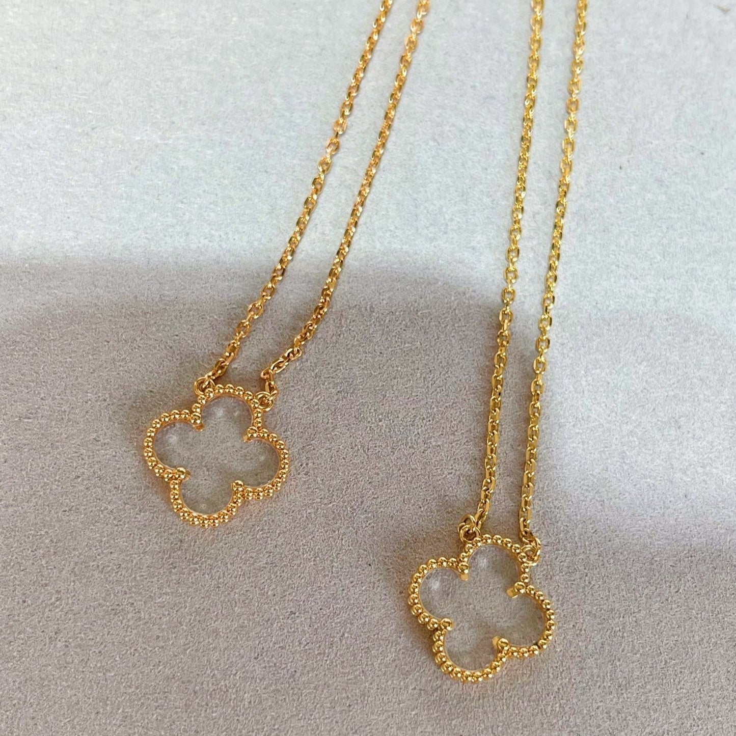 [Rose Jewelrys]CLOVER ROCK CRYSTAL ROSE GOLD NECKLACE