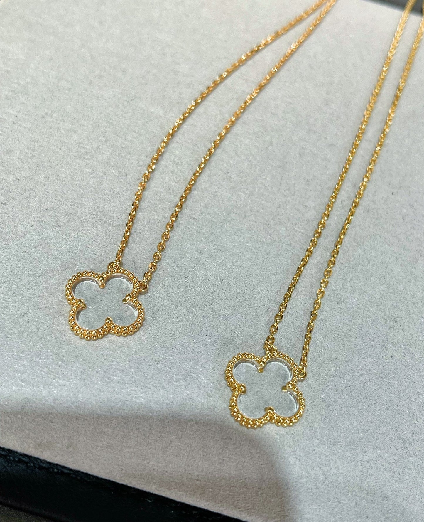 [Rose Jewelrys]CLOVER ROCK CRYSTAL ROSE GOLD NECKLACE