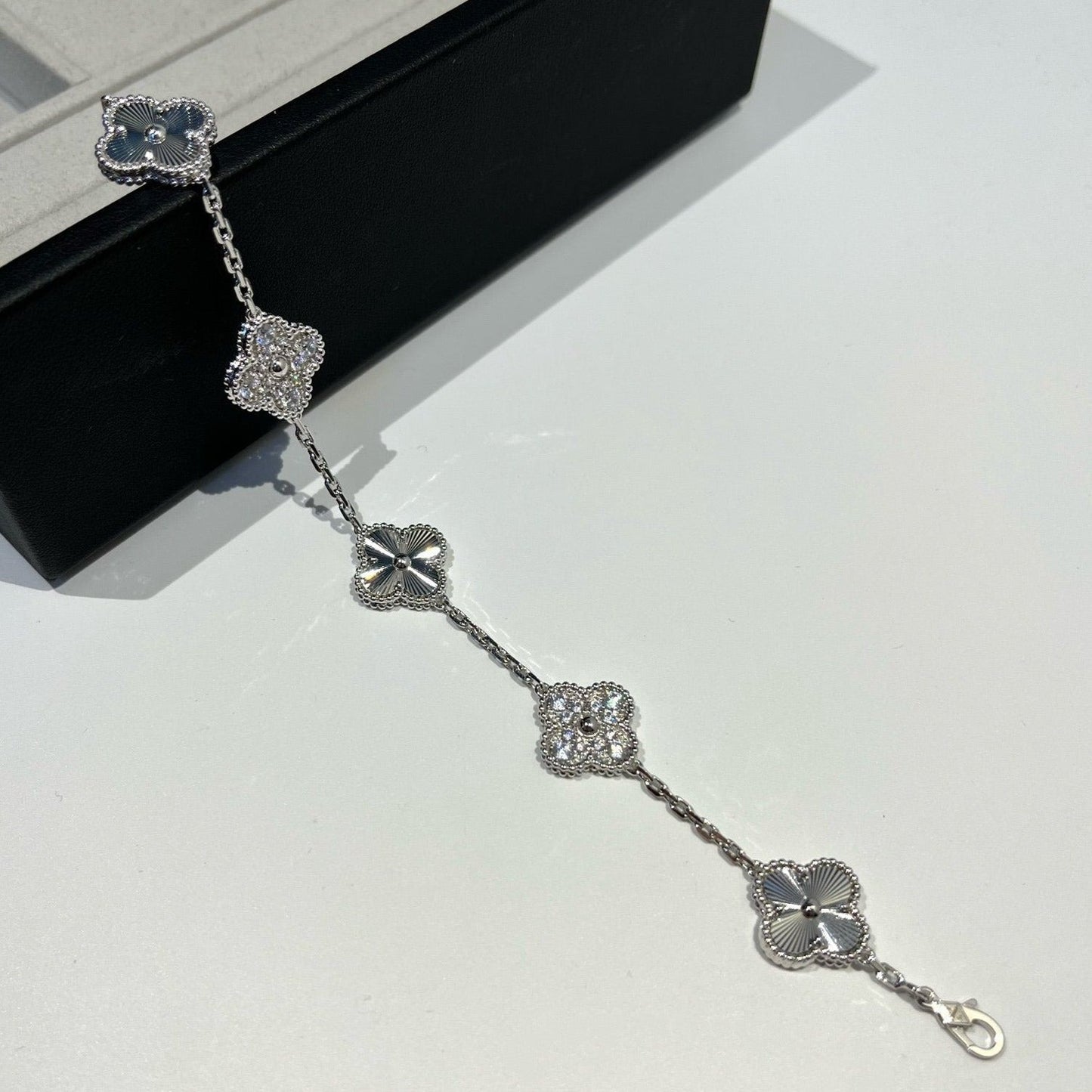 [Rose Jewelrys]CLOVER 5 MOTIF SILVER DIAMOND BRACELET