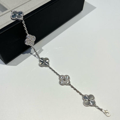 [Rose Jewelrys]CLOVER 5 MOTIF SILVER DIAMOND BRACELET