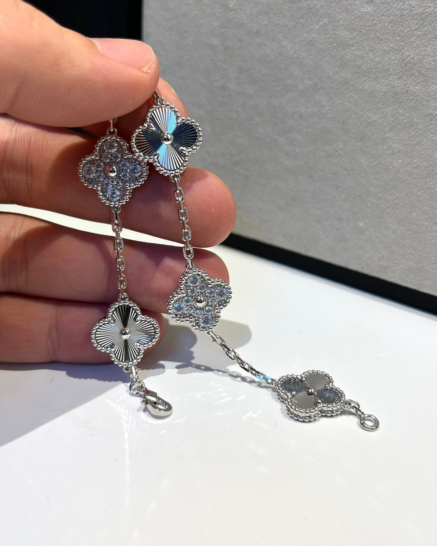 [Rose Jewelrys]CLOVER 5 MOTIF SILVER DIAMOND BRACELET