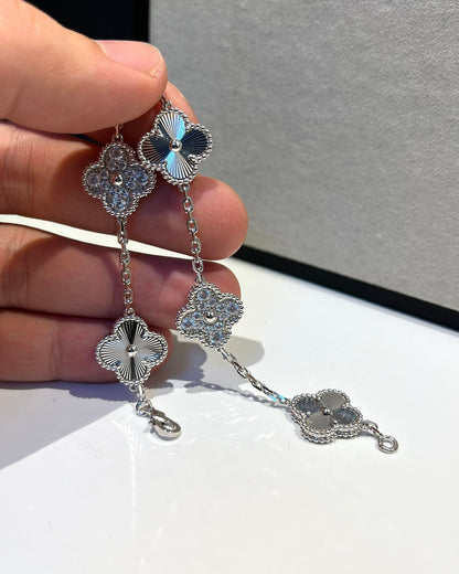 [Rose Jewelrys]CLOVER 5 MOTIF SILVER DIAMOND BRACELET