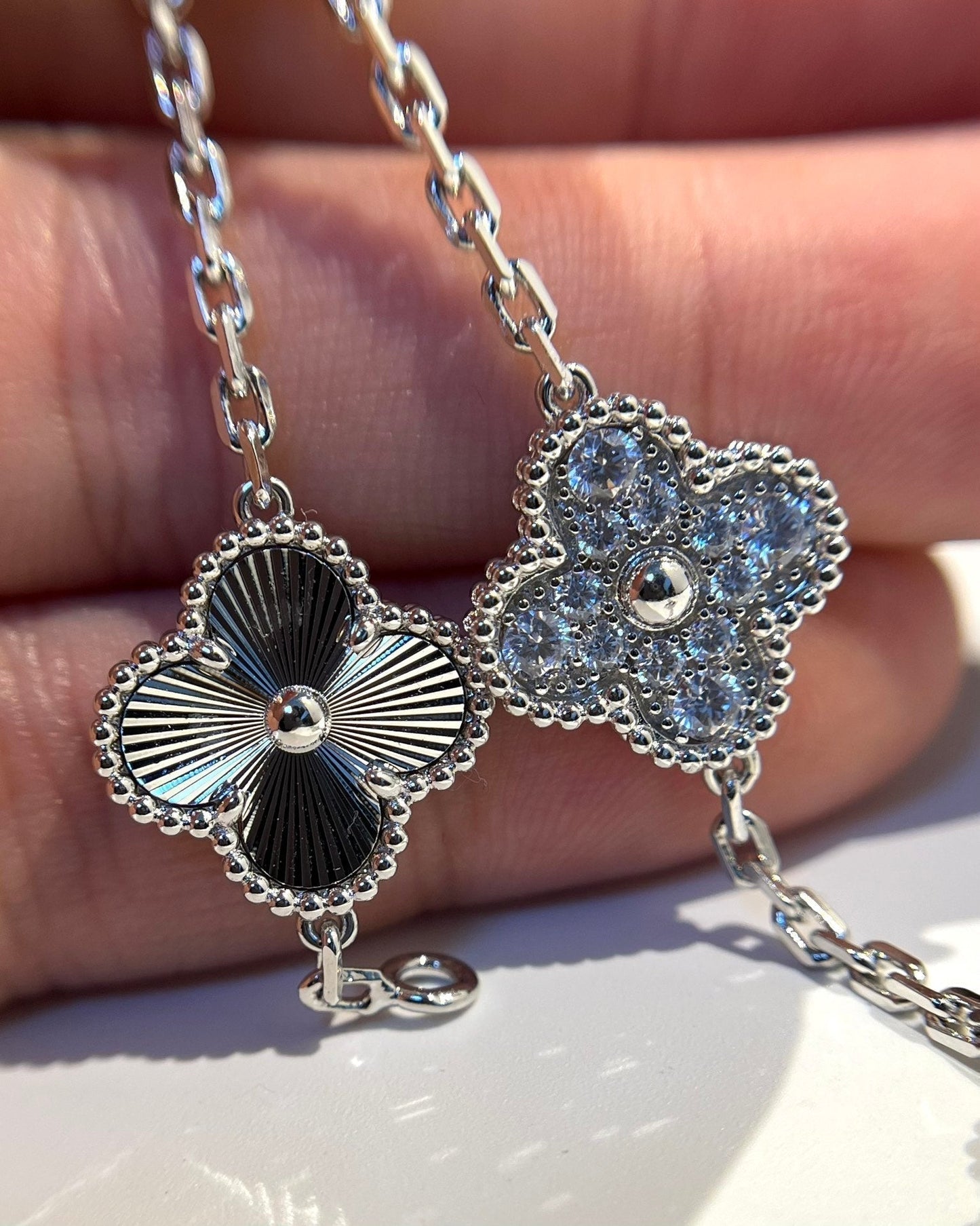 [Rose Jewelrys]CLOVER 5 MOTIF SILVER DIAMOND BRACELET