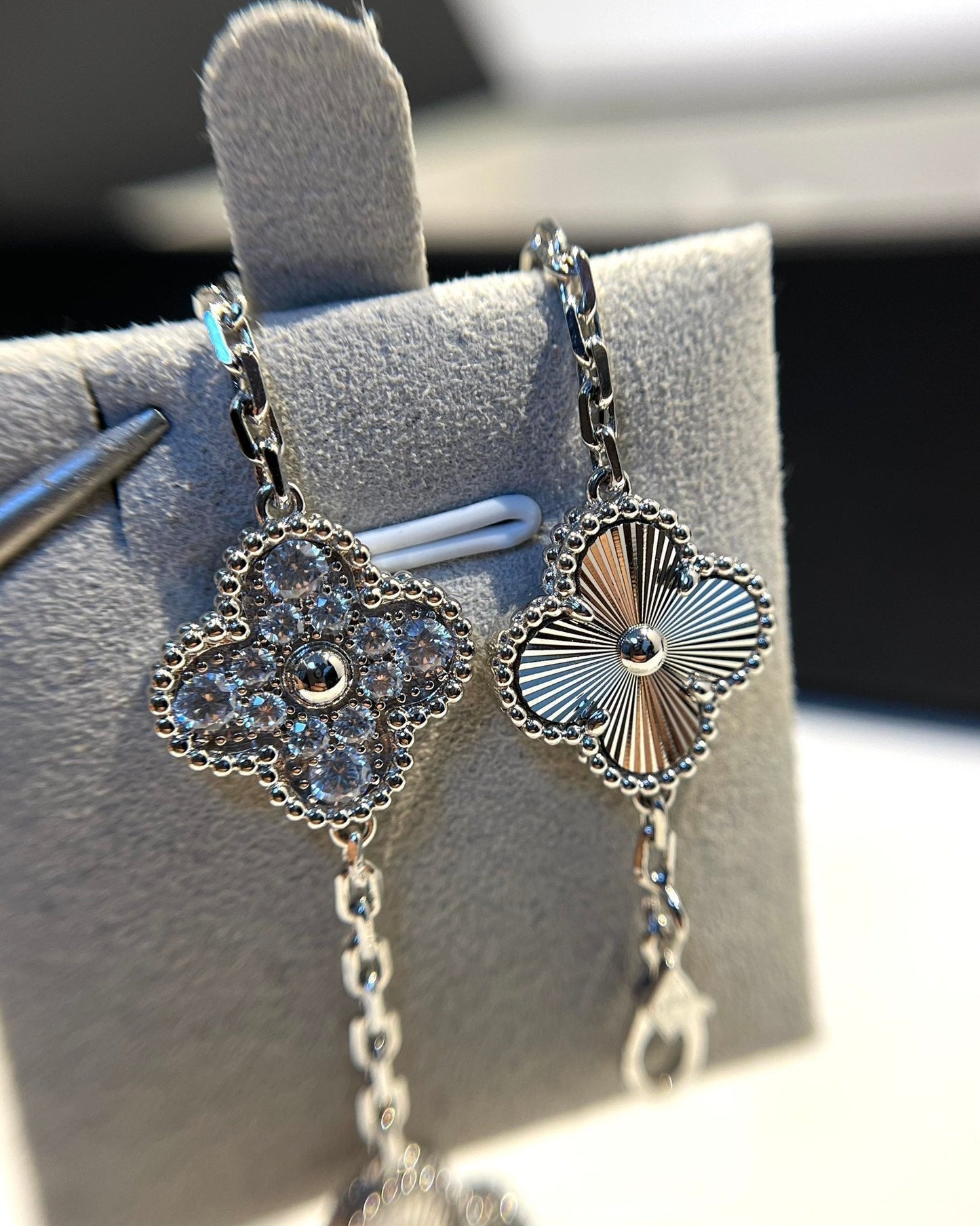 [Rose Jewelrys]CLOVER 5 MOTIF SILVER DIAMOND BRACELET