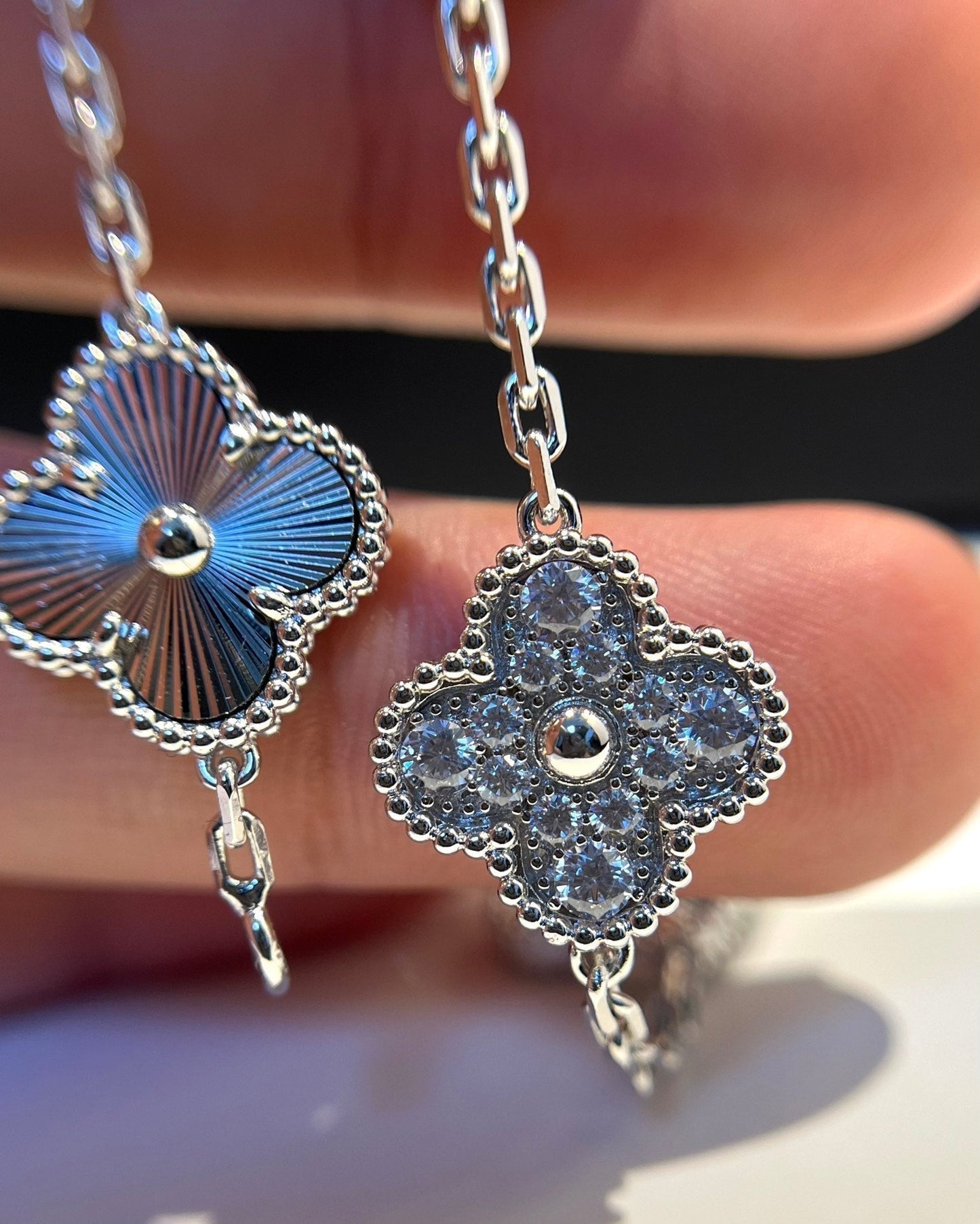 [Rose Jewelrys]CLOVER 5 MOTIF SILVER DIAMOND BRACELET