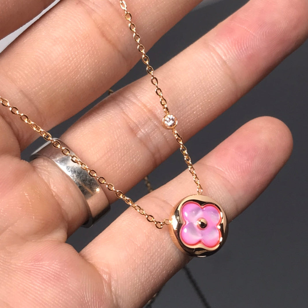 [🌹Rose💎]COLOR BLOSSOM PINK MOP SUN GOLD NECKLACE