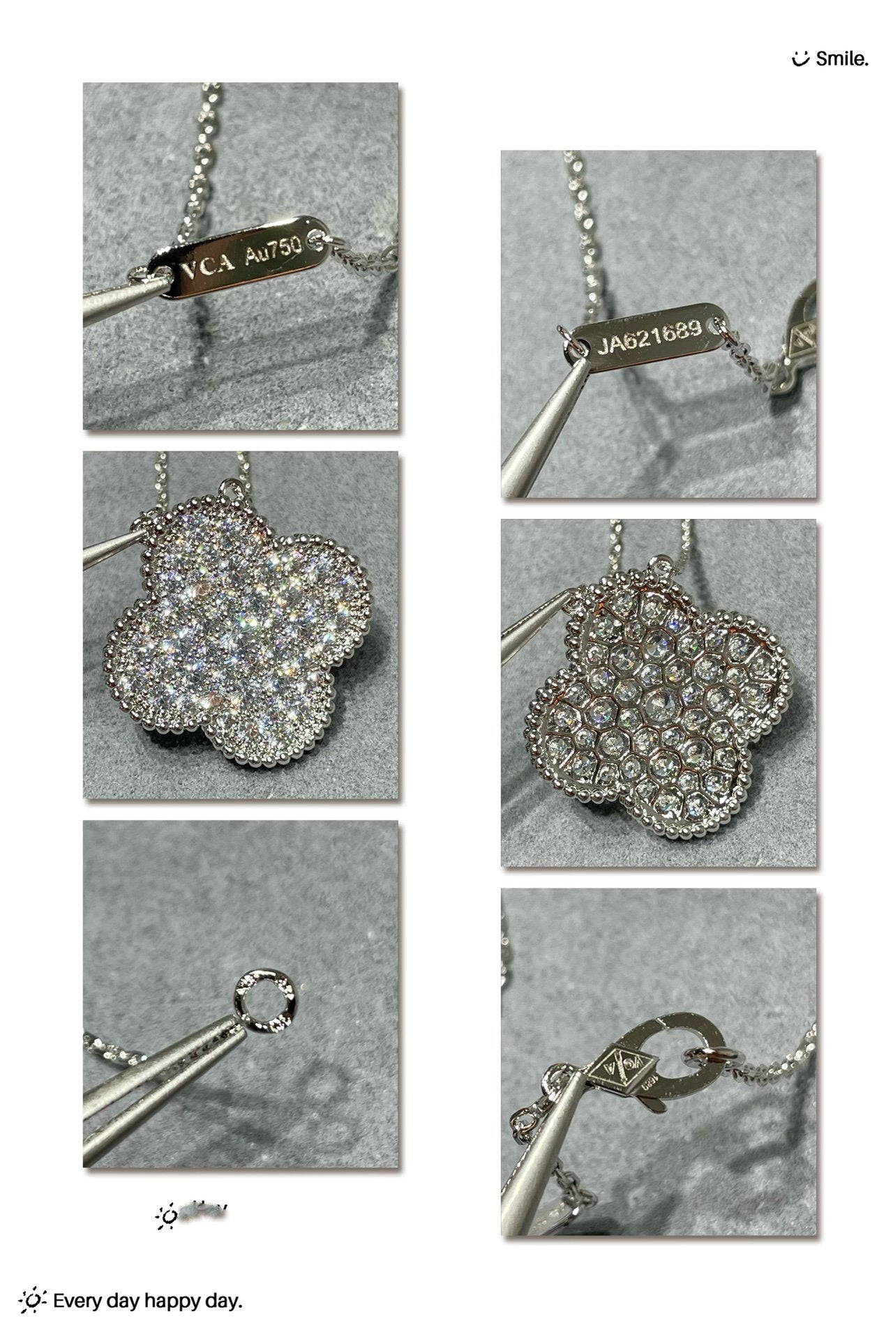 [Rose Jewelrys]CLOVER 25MM LARGE PENDANT DIAMOND PAVED SILVER NECKLACE