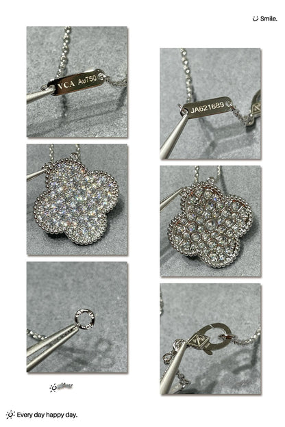 [Rose Jewelrys]CLOVER 25MM LARGE PENDANT DIAMOND PAVED SILVER NECKLACE