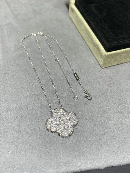 [Rose Jewelrys]CLOVER 25MM LARGE PENDANT DIAMOND PAVED SILVER NECKLACE