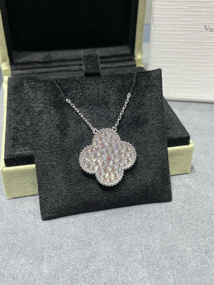 [Rose Jewelrys]CLOVER 25MM LARGE PENDANT DIAMOND PAVED SILVER NECKLACE