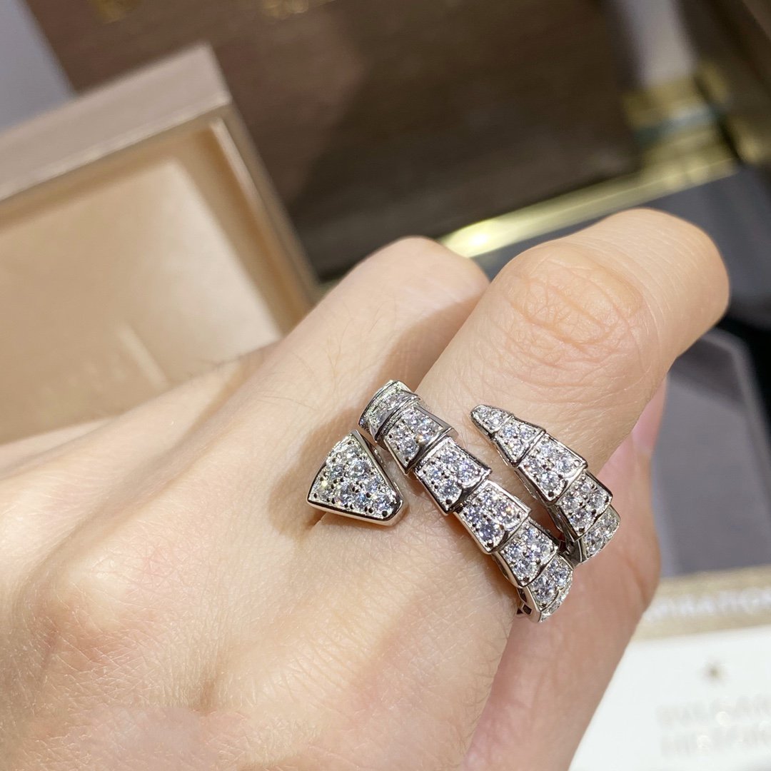 [Rose Jewelrys]SERPENTI DOUBLE RING SILVER DIAMOND PAVED