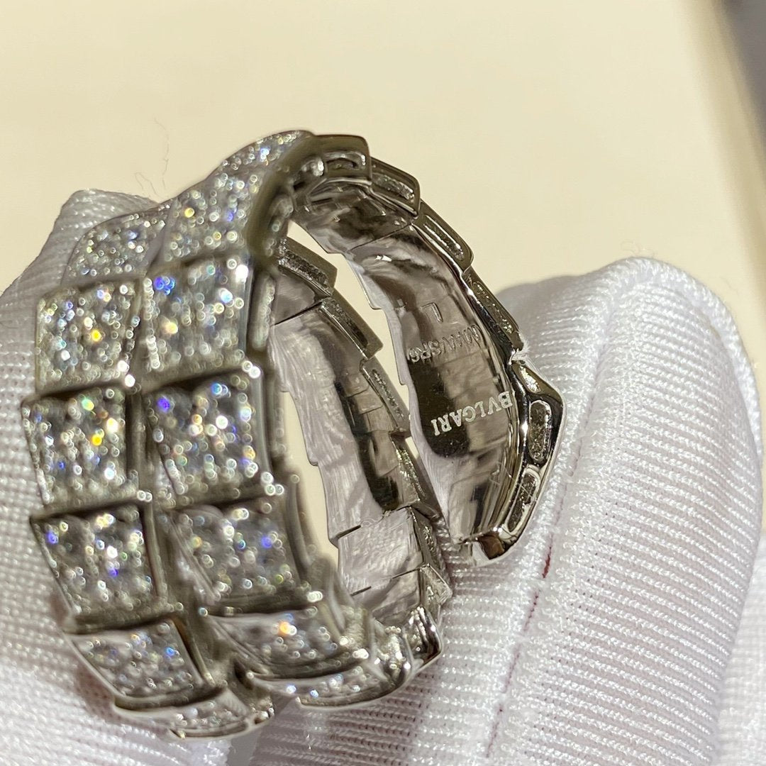 [Rose Jewelrys]SERPENTI DOUBLE RING SILVER DIAMOND PAVED