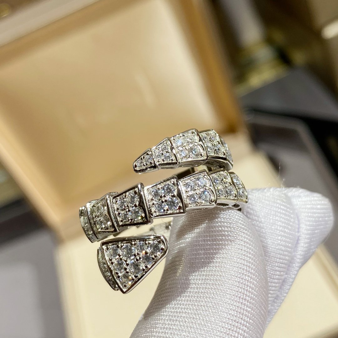[Rose Jewelrys]SERPENTI DOUBLE RING SILVER DIAMOND PAVED