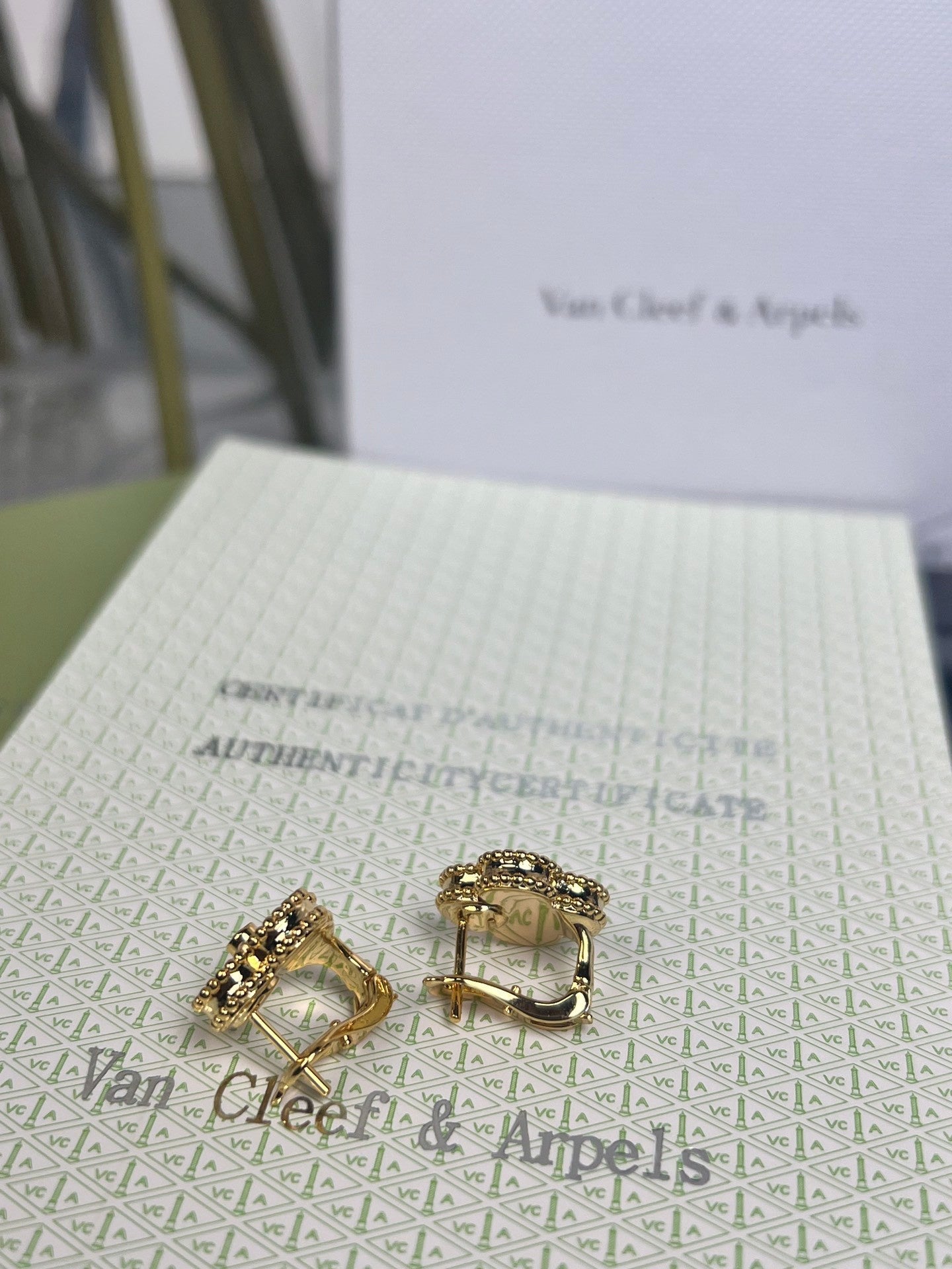 [Rose Jewelry]CLOVER MEDIUM 1 MOTIFS TIGER EYE  DIAMOND  EARRINGS