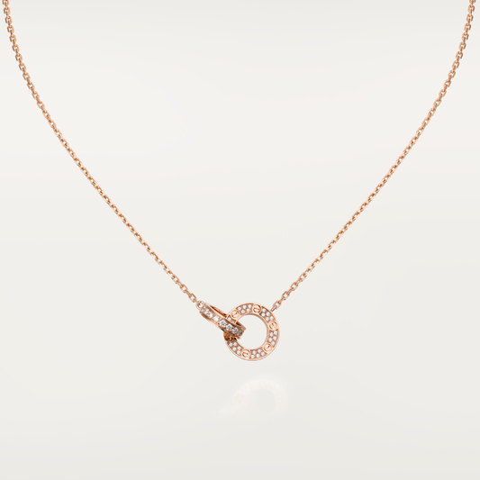 [Rose Jewelrys]LOVE 7.6MM NECKLACE ROSE GOLD AND SILVER  FULL DIAMOND