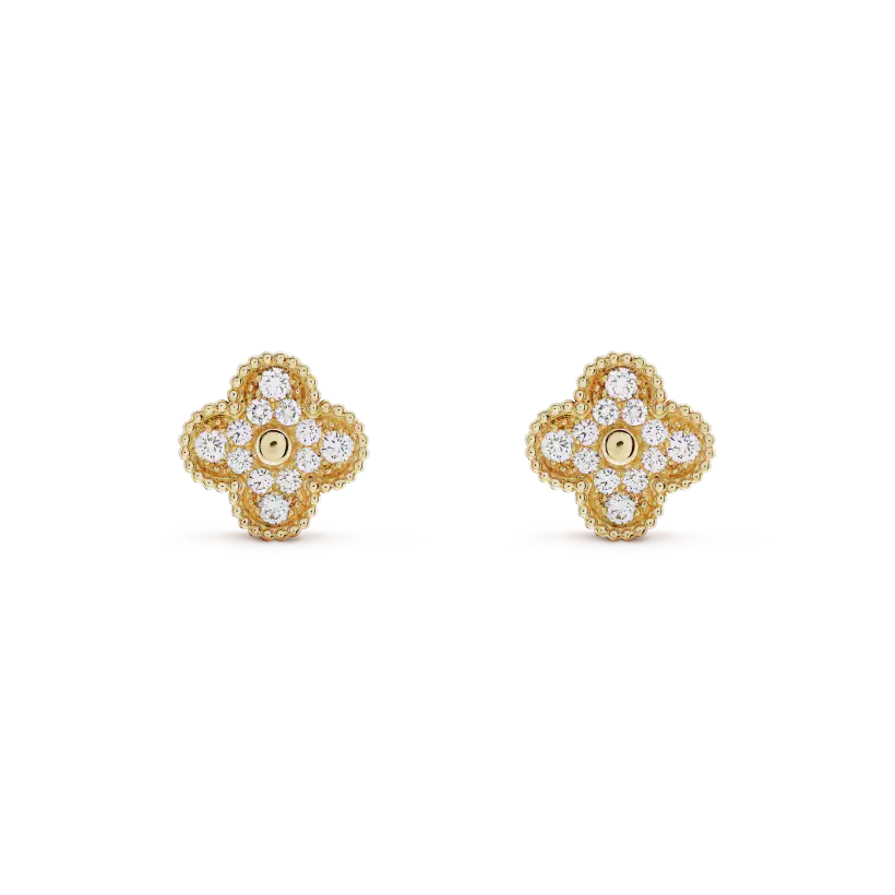 [🌹Rose💎]CLOVER MEDIUM 1 MOTIFS FUll DIAMOND EARRINGS
