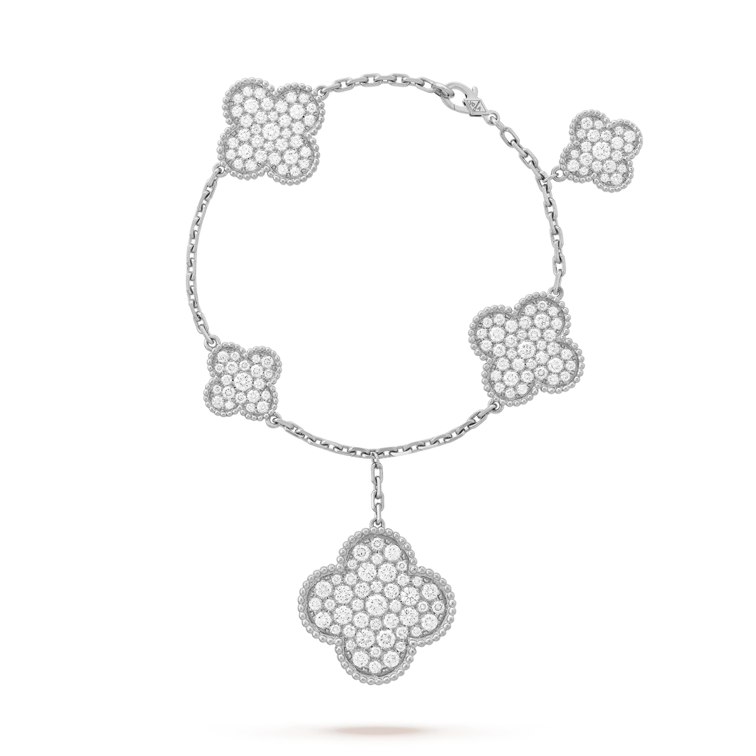 [🌹Rose💎]CLOVER 6 MOTIFS SILVER DIAMOND BRACELET