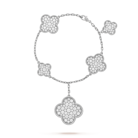 [🌹Rose💎]CLOVER 6 MOTIFS SILVER DIAMOND BRACELET