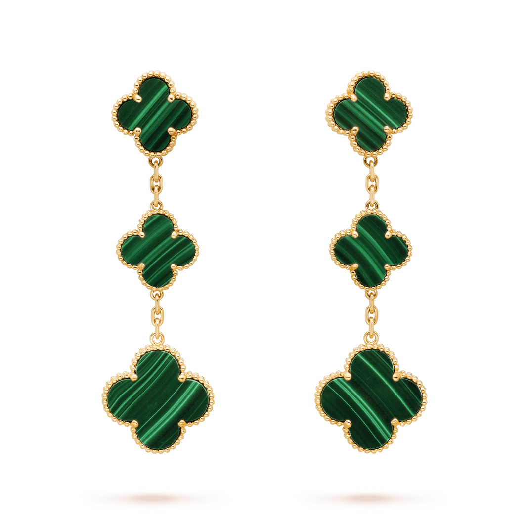 [🌹Rose💎]CLOVER MALACHITE 3 MOTIFS GOLD