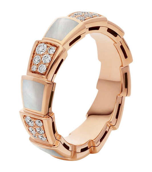 [Rose Jewelrys]SERPENTI RING PINK GOLD MOP DIAMOND PAVED 4MM