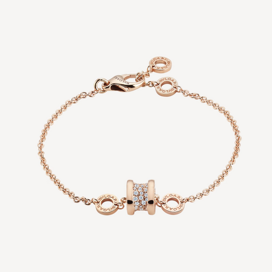 [Rose Jewelrys]ZERO 1 SOFT PINK GOLD WITH PAVED DIAMONDS ON THE SPIRAL BRACELET