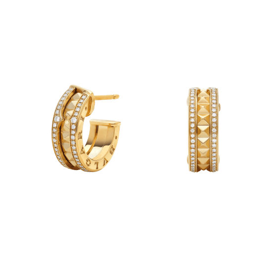 [Rose Jewelrys]ZERO 1 ROCK GOLD EARRINGS WITH STUDDED SPIRAL AND PAVED DIAMONDS