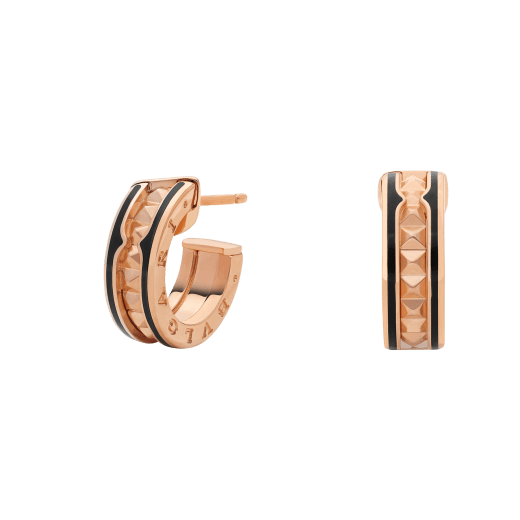 [Rose Jewelrys]ZERO 1 ROCK PINK GOLD EARRINGS WITH STUDDED SPIRAL AND BLACK CERAMIC