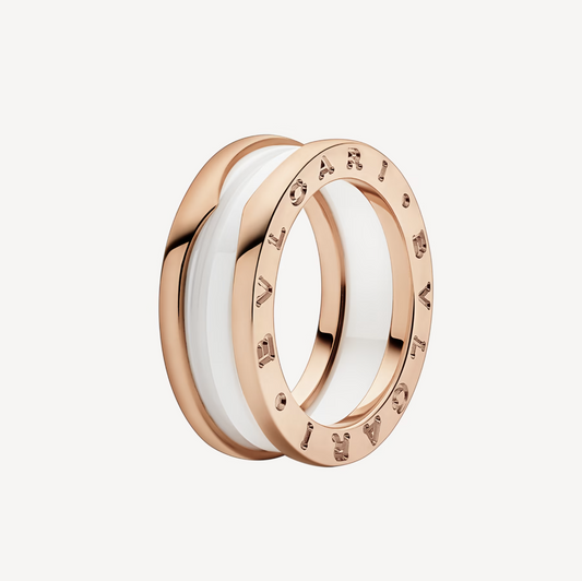[Rose Jewelrys]ZERO 1 TWO-BAND LOOPS AND WHITE CERAMIC SPIRAL PINK GOLD RING