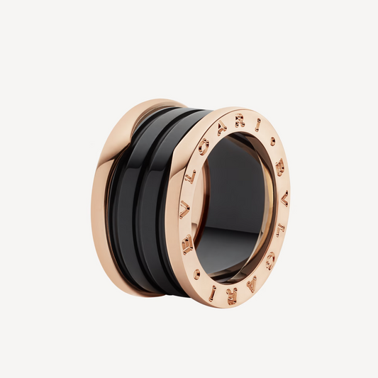 [Rose Jewelrys]ZERO 1 FOUR-BAND LOOPS AND BLACK CERAMIC SPIRAL PINK GOLD RING