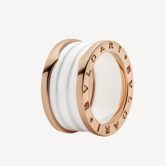 [Rose Jewelrys]ZERO 1 FOUR-BAND LOOPS AND WHITE CERAMIC SPIRAL PINK GOLD RING