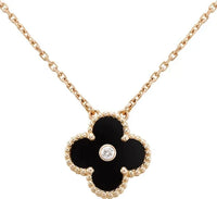 [🌹Rose💎]CLOVER 15MM DIAMOND ONYX NECKLACE