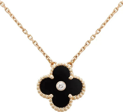 [Rose Jewelrys]CLOVER 15MM DIAMOND ONYX NECKLACE