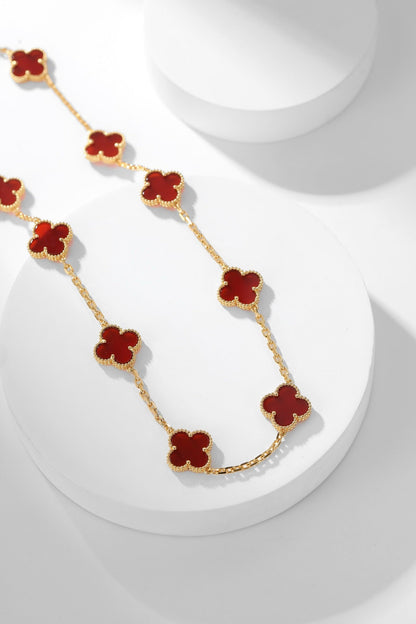 [Rose Jewelrys]Clover 10 Motifs Red Chalcedony Necklace.