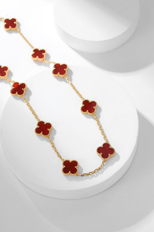 [Rose Jewelrys]Clover 10 Motifs Red Chalcedony Necklace.