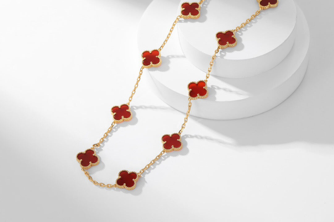 [Rose Jewelrys]Clover 10 Motifs Red Chalcedony Necklace.