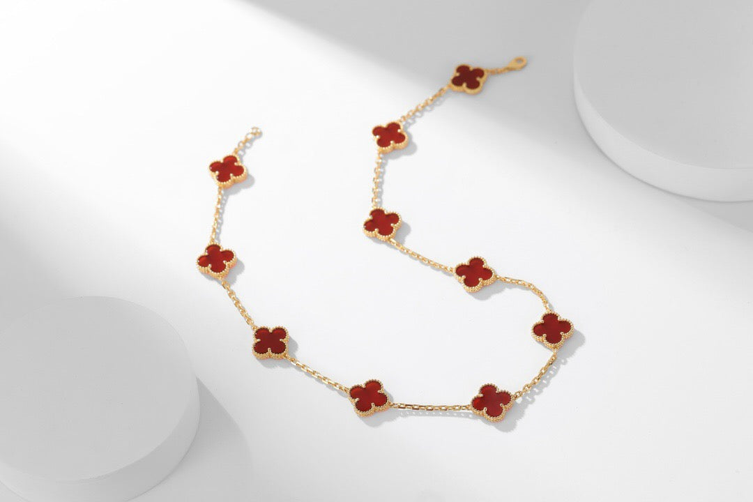 [Rose Jewelrys]Clover 10 Motifs Red Chalcedony Necklace.