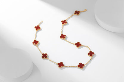 [Rose Jewelrys]Clover 10 Motifs Red Chalcedony Necklace.