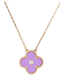 [🌹Rose💎]CLOVER 15MM PURPLE CHALCEDONY NECKLACE