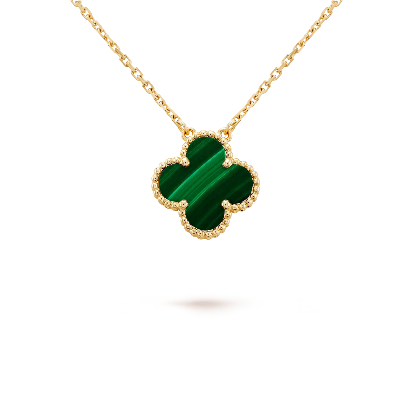 [Rose Jewelrys]CLOVER 15MM MALACHITE SINGLE FLOWER  NECKLACE