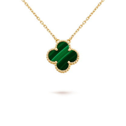 [Rose Jewelrys]CLOVER 15MM MALACHITE SINGLE FLOWER  NECKLACE