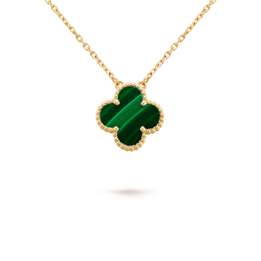 [Rose Jewelrys]CLOVER 15MM MALACHITE SINGLE FLOWER  NECKLACE