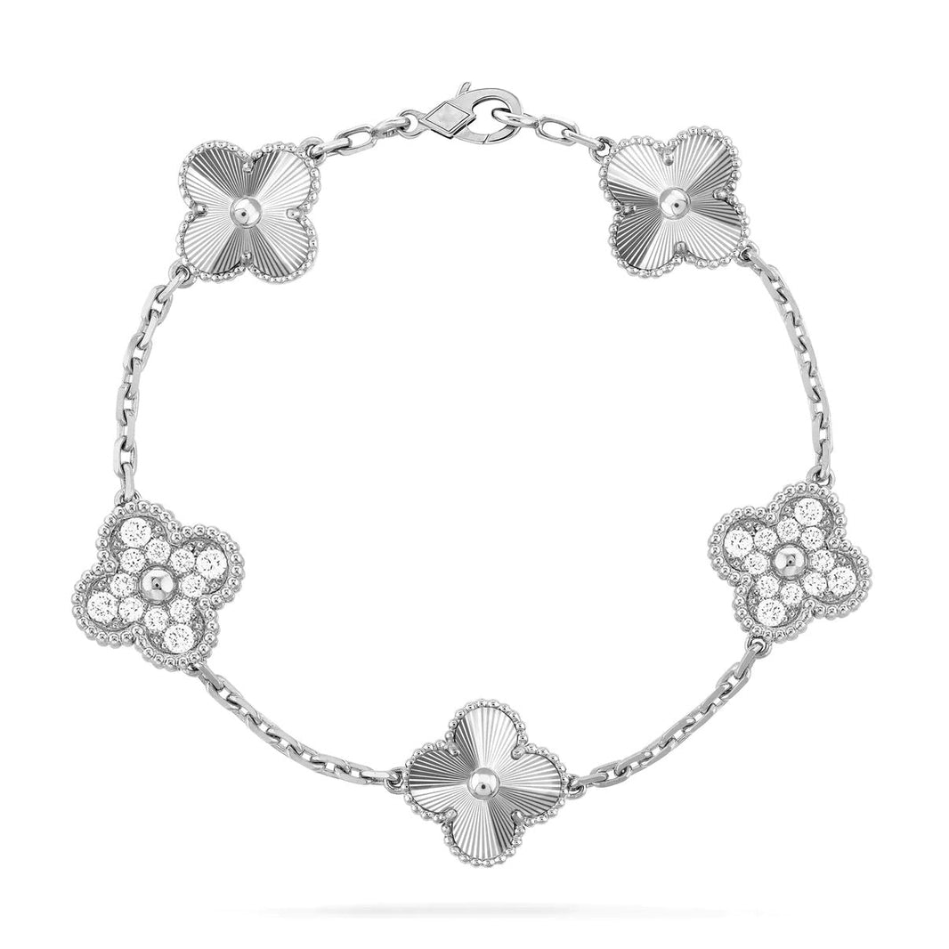 [🌹Rose💎]CLOVER 5 MOTIF SILVER DIAMOND BRACELET