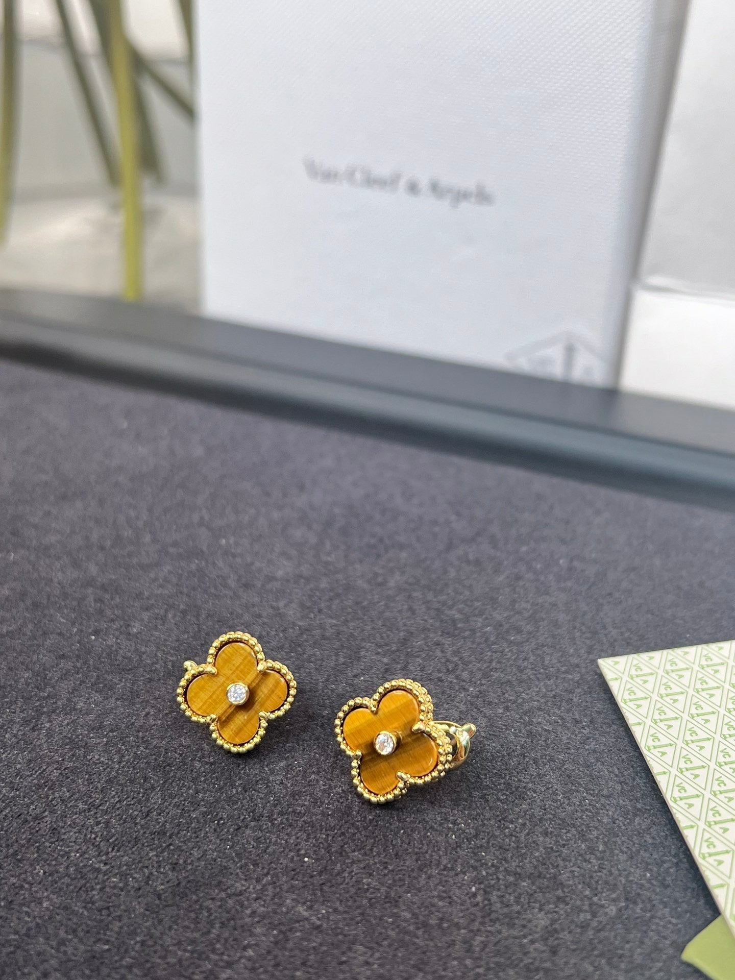 [Rose Jewelry]CLOVER MEDIUM 1 MOTIFS TIGER EYE  DIAMOND  EARRINGS
